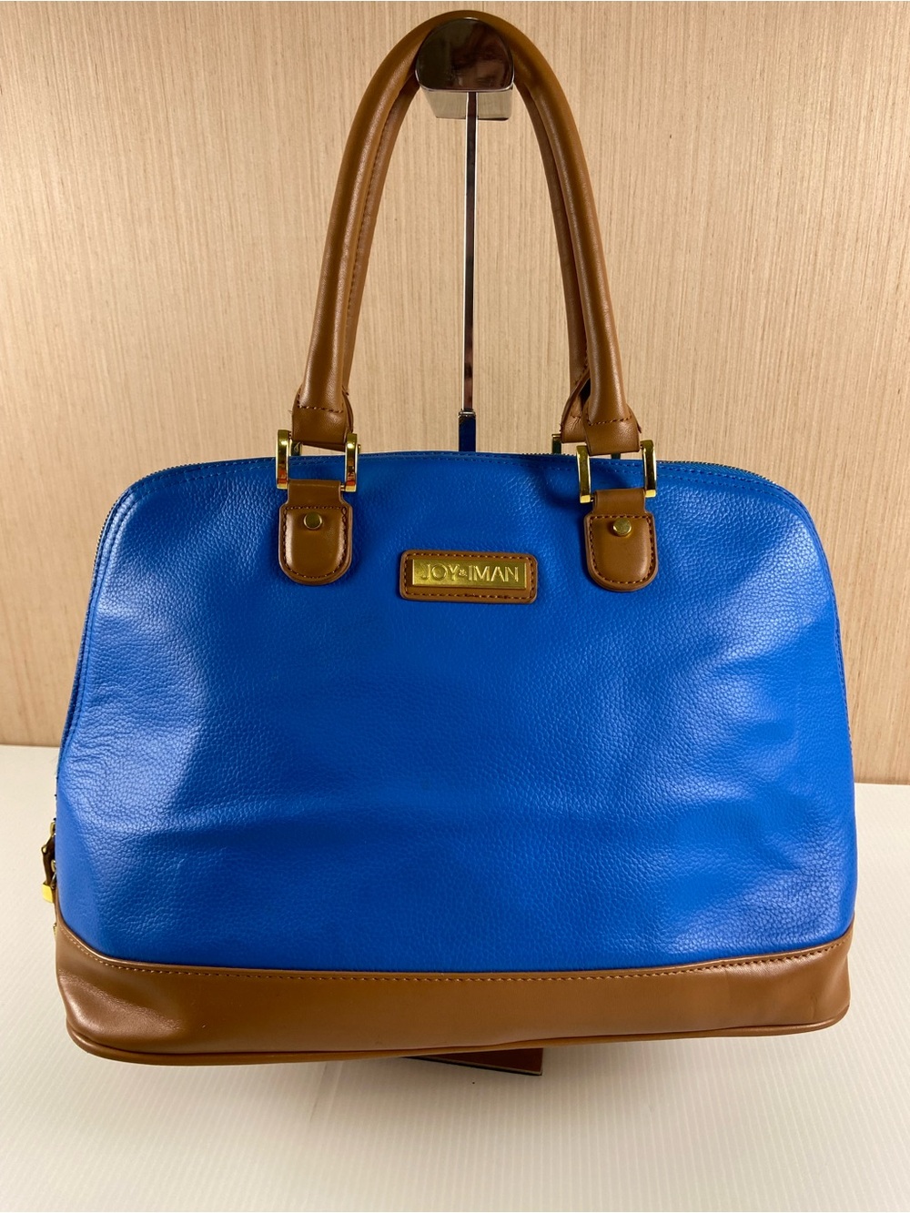 Joy & Iman Cobalt Blue Dome Satchel Bag Watch Charm Mirror Gold Hardware